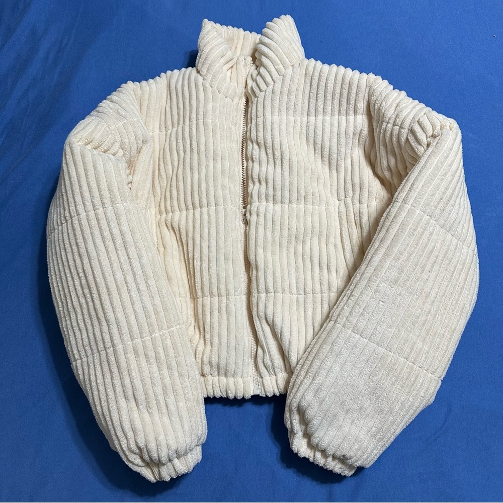 Beige corduroy puffer jacket